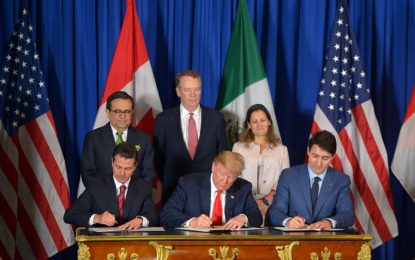 Firman el T-MEC, los presidentes de México, Estados Unidos y Canadá